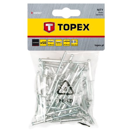 Заклепки TOPEX алюминиевые 4.8 мм x 23 мм, 50 шт. * 1 уп.