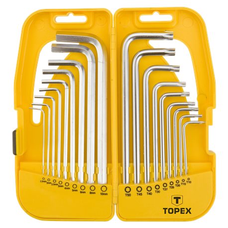Ключи TOPEX шестигранные HEX и Torx, набор 18 шт.